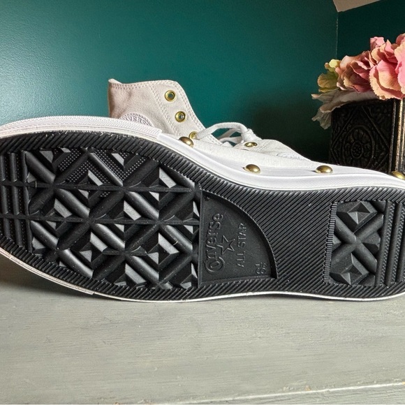 Converse Chuck Taylor Studded Platform White High-Tops with Gold Eyelets - Picture 9 of 10